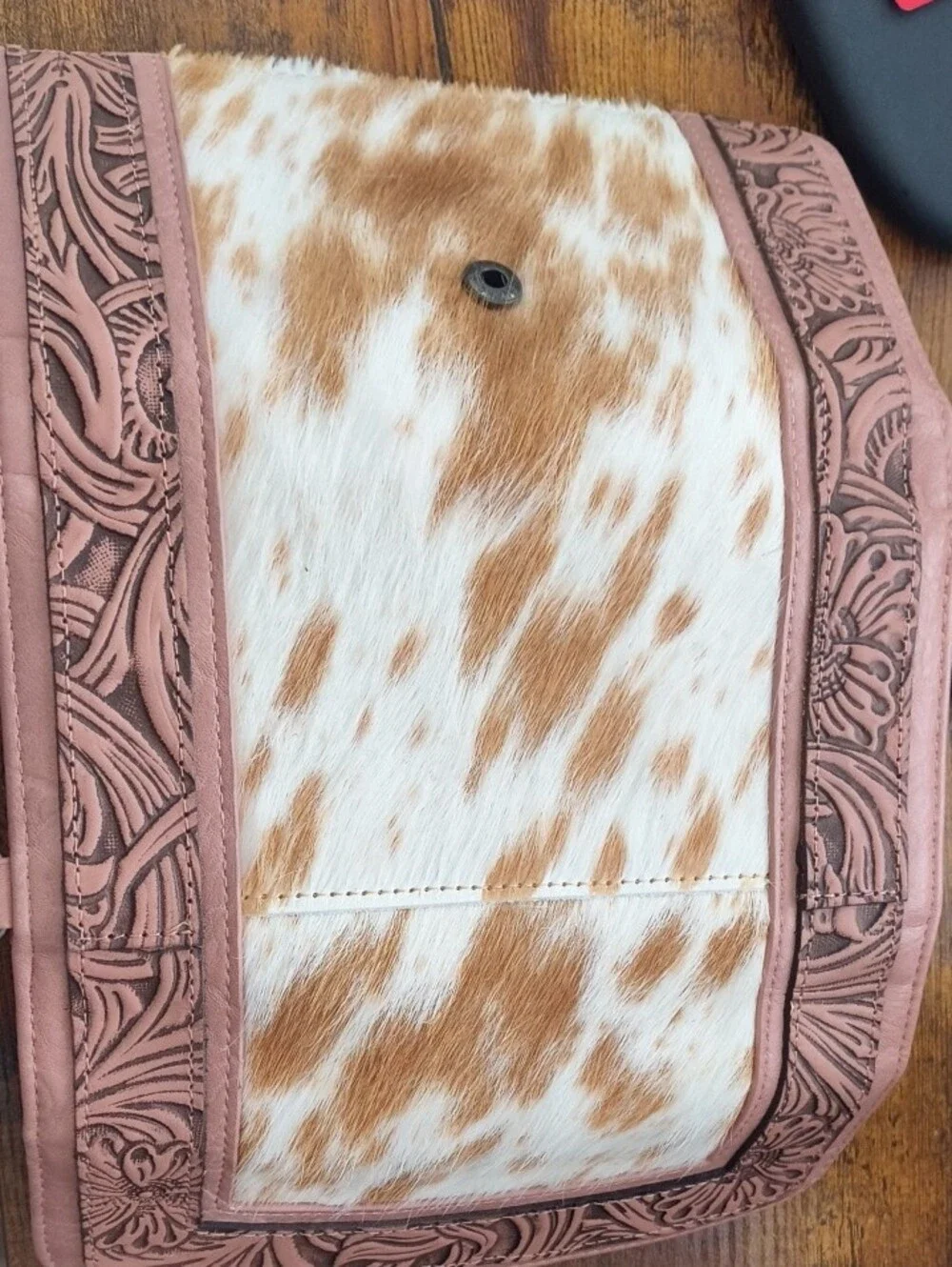 Pink Tooled Leather & Haircalf Wristlet Clutch